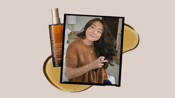 Image contains an Allure editor applying Moroccanoil Treatment Mist